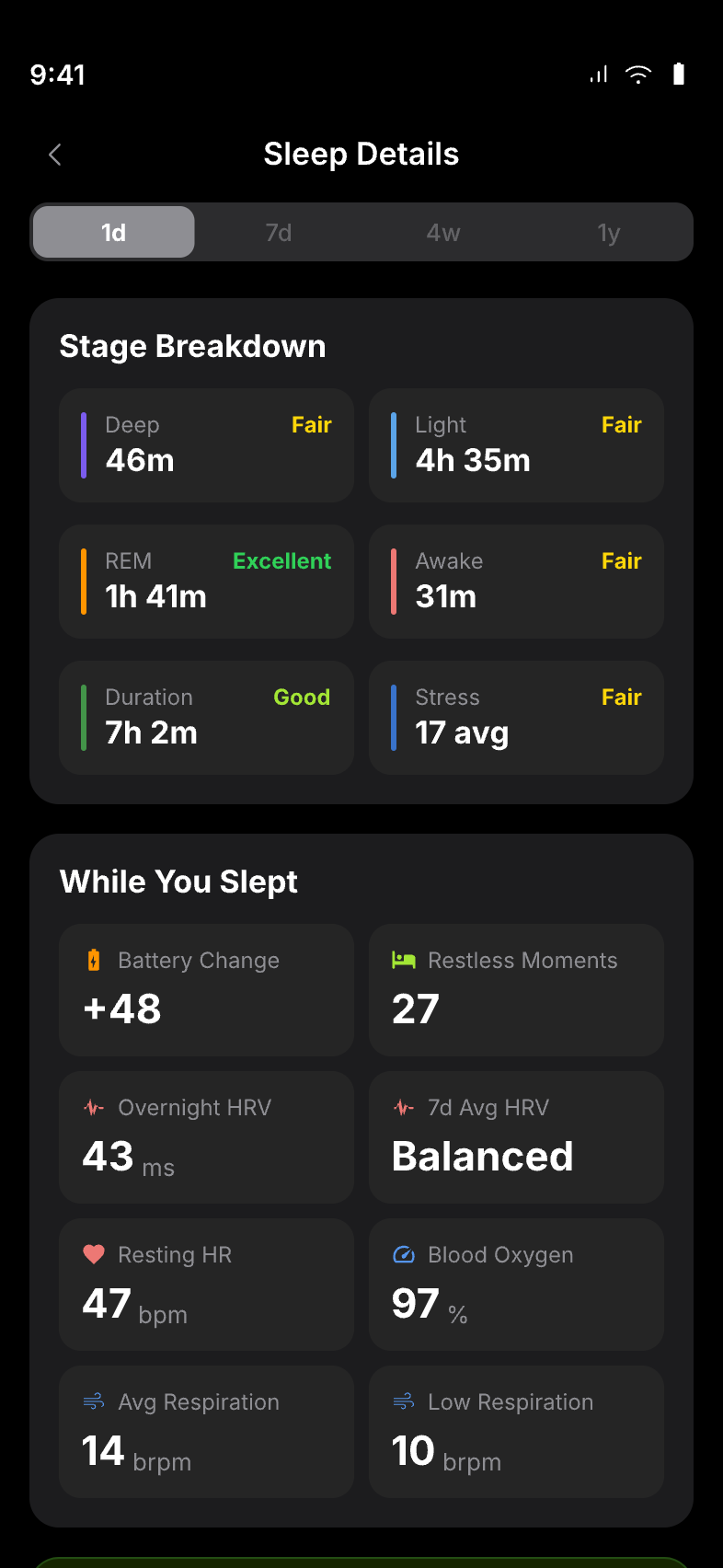 Sleep Details scrolled