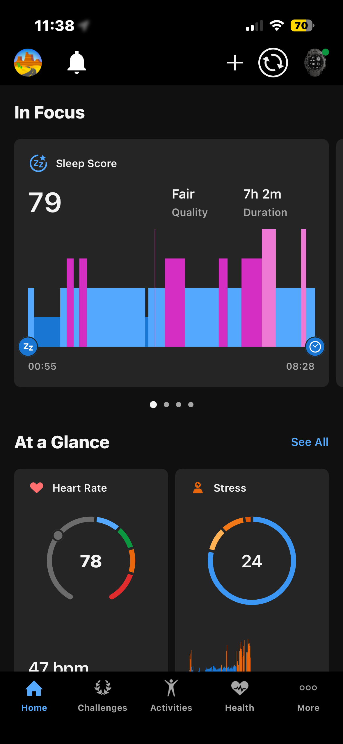 Garmin Connect home screen